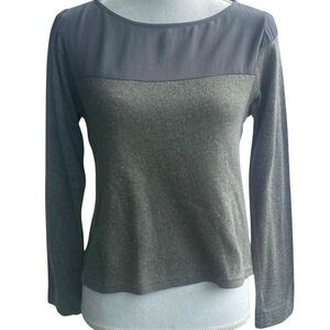 Dagg & Stacey Womens Navy Gray Color Block Long Sleeve Yoke Knit Top Size 4